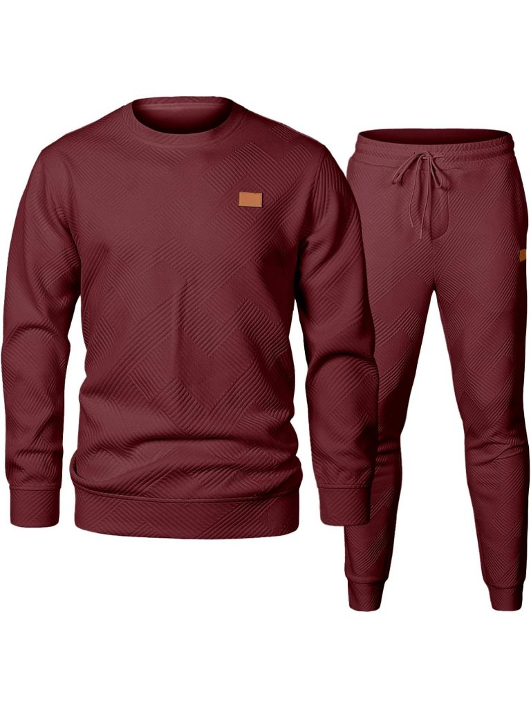Men's 2 Piece Sets Burgundy Sweatsuits Casual Long Sleeve Sweatpants Fall